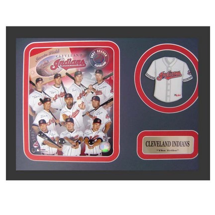 Cleveland Indians Photograph with Team Jersey Patch in a 12" x 18" Deluxe Frame