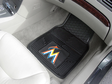 Miami Marlins 18" x 27" Heavy Duty 2-Piece Vinyl Car Mat Set