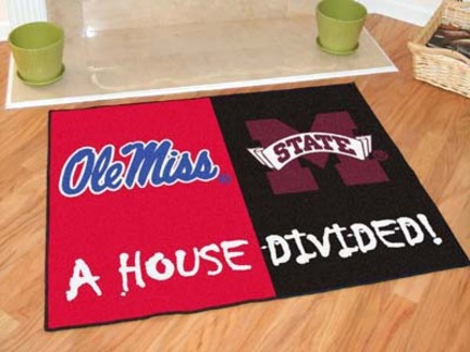 Mississippi (Ole Miss) Rebels and Mississippi State Bulldogs 34" x 45" House Divided Mat