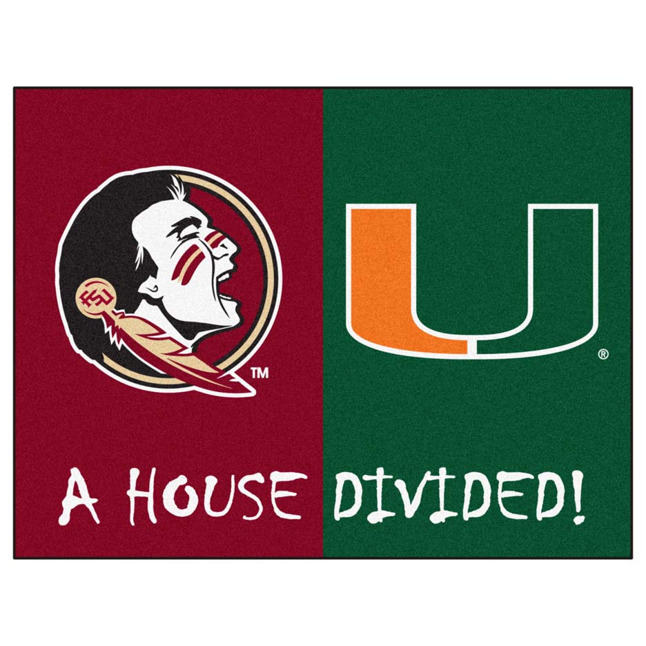 Florida State Seminoles and Miami Hurricanes 34" x 45" House Divided Mat