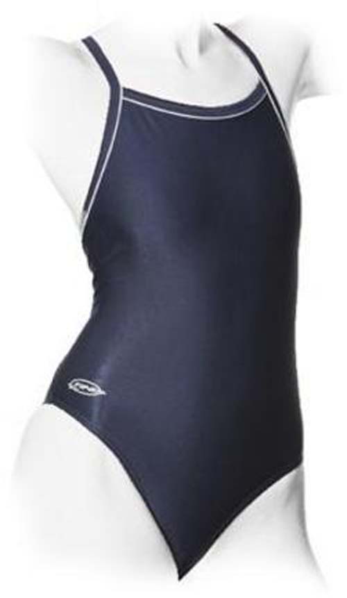 Solid Navy Women's Skinback Swimsuit with Piping (Size 30)