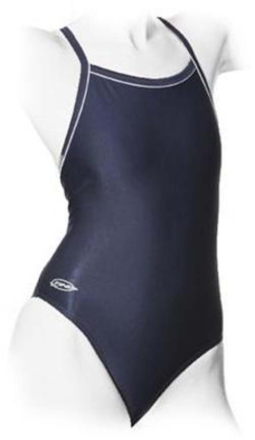 Solid Navy Women's Skinback Swimsuit with Piping (Size 26)