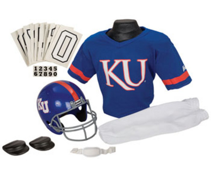 Franklin Kansas Jayhawks DELUXE Youth Helmet and Football Uniform Set (Small)