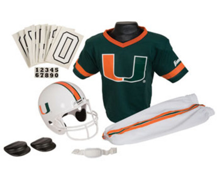 Franklin Miami Hurricanes DELUXE Youth Helmet and Football Uniform Set (Small)