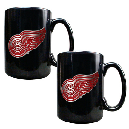 Detroit Red Wings 2 Piece Black Ceramic Mug Set