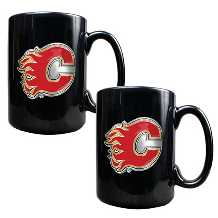 Calgary Flames 2 Piece Black Ceramic Mug Set