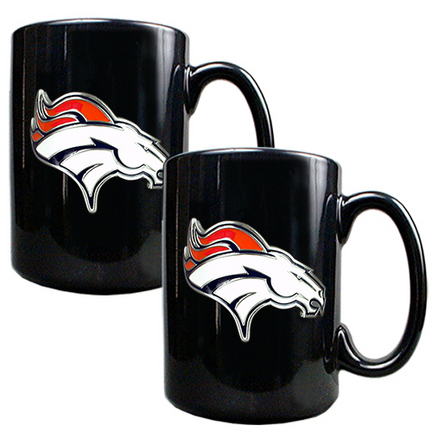 Denver Broncos 2 Piece Black Ceramic Mug Set