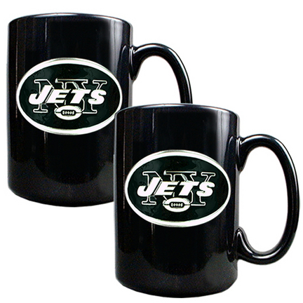 New York Jets 2 Piece Black Ceramic Mug Set