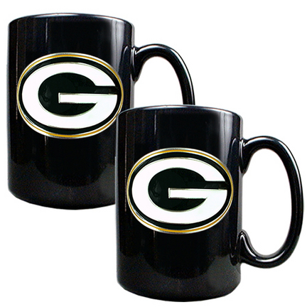 Green Bay Packers 2 Piece Black Ceramic Mug Set