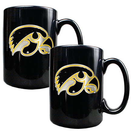 Iowa Hawkeyes 2 Piece Black Ceramic Mug Set