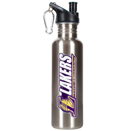 Los Angeles Lakers 26 oz. Stainless Steel Water Bottle with Pop Up Spout (Silver)
