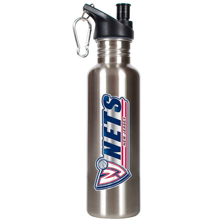 New Jersey Nets 26 oz. Stainless Steel Water Bottle with Pop Up Spout (Silver)