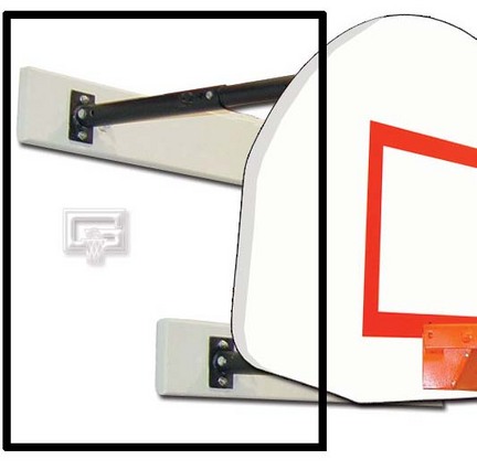 Three-Point Wall Mount Basketball System with 35" x 54" Steel Fan-Shaped Backboard and 2-3' Foot Extension