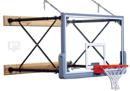 Four-Point Wall Mount Basketball System with 42" x 72" Glass Backboard and 3-4' Foot Extension