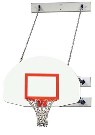 Fold-Up Wall Mount Basketball System with 35" x 54" Steel Fan-Shaped Backboard and 4-6' Foot Extension