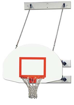 Fold-Up Wall Mount Basketball System with 35" x 54" Steel Fan-Shaped Backboard and 9-12' Foot Extension