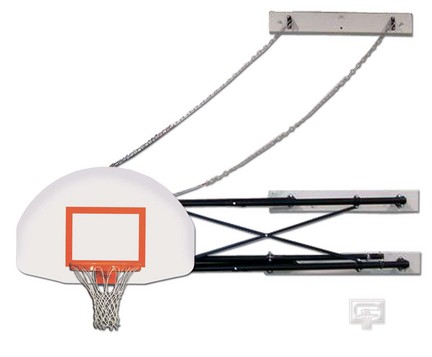 Side-Fold Wall Mount Basketball System with 35" x 54" Steel Fan-Shaped Backboard and 9-12' Foot Extension