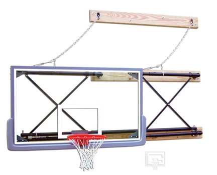 Side-Fold Wall Mount Basketball System with 42" x 72" Glass Backboard and 4-6' Foot Extension