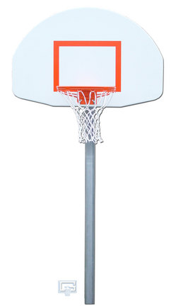 4 1/2" O.D. Front Mount Gooseneck Post Basketball System with 35" x 54" Fan-Shaped Backboard and Braces