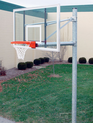 5 9/16" O.D. Front Mount Adjustable Straight Post Basketball System with 42" x 72" Glass Backboard and 5'