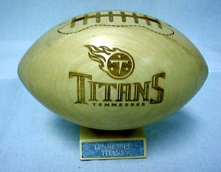 Tennessee Titans Alder 2/3 Size Football with Carved Laces and a Display Stand from Great Balls of Wood&reg;