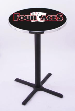 4 Aces (L211) 42" Tall Logo Pub Table by Holland Bar Stool Company (with Black Wrinkle Base and 28" Table Top 