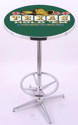 Texas Hold Em (L216) 42" Tall Logo Pub Table by Holland Bar Stool Company (with Chrome Base and 28" Table Top 