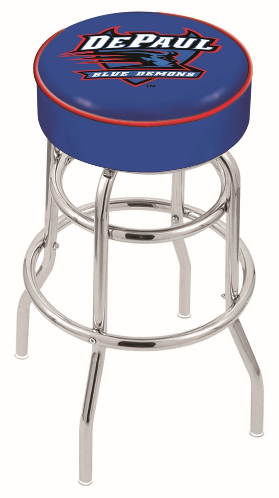 DePaul Blue Demons (L7C1) 25" Tall Logo Bar Stool by Holland Bar Stool Company (with Double Ring Swivel Chrome Base