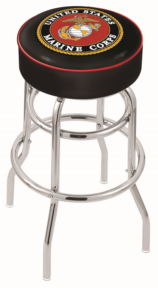 US Marines (L7C1) 30" Tall Logo Bar Stool by Holland Bar Stool Company (with Double Ring Swivel Chrome Base)