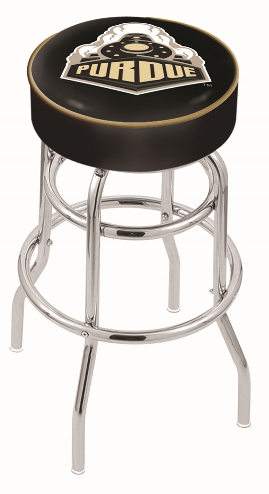 Purdue Boilermakers (L7C1) 25" Tall Logo Bar Stool by Holland Bar Stool Company (with Double Ring Swivel Chrome Bas