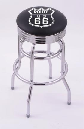 Route 66 (L7C3C) 25" Tall Logo Bar Stool by Holland Bar Stool Company (with Double Ring Swivel Chrome Base)