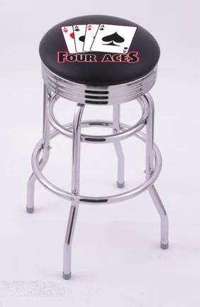 4 Aces (L7C3C) 25" Tall Logo Bar Stool by Holland Bar Stool Company (with Double Ring Swivel Chrome Base)