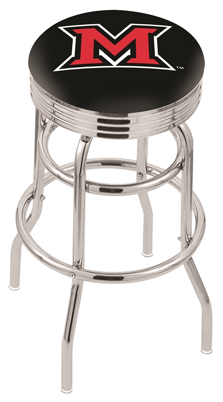 Miami (Ohio) RedHawks (L7C3C) 25" Tall Logo Bar Stool by Holland Bar Stool Company (with Double Ring Swivel Chrome 