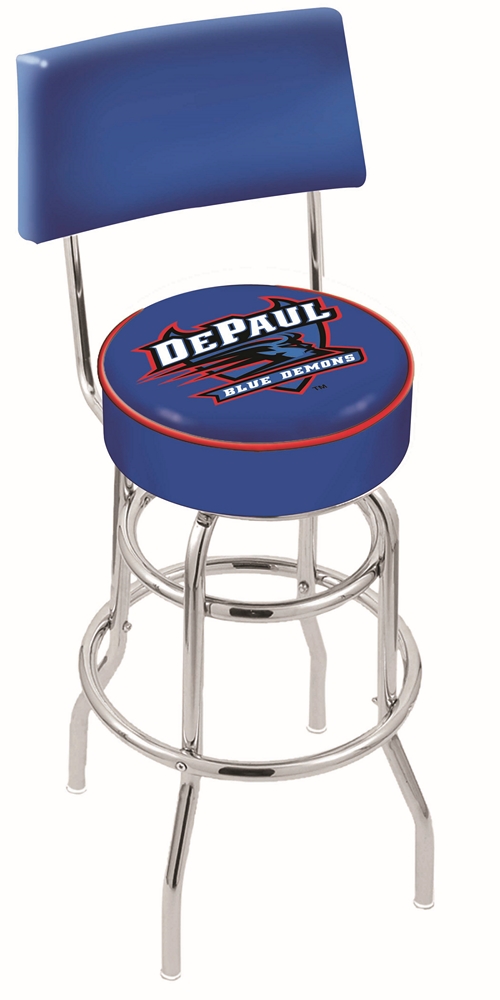DePaul Blue Demons (L7C4) 25" Tall Logo Bar Stool by Holland Bar Stool Company (with Double Ring Swivel Chrome Base