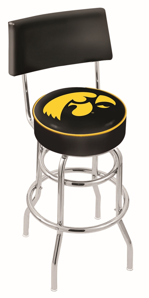 Iowa Hawkeyes (L7C4) 30" Tall Logo Bar Stool by Holland Bar Stool Company (with Double Ring Swivel Chrome Base and 