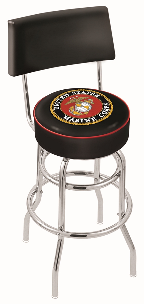 US Marines (L7C4) 25" Tall Logo Bar Stool by Holland Bar Stool Company (with Double Ring Swivel Chrome Base and Cha