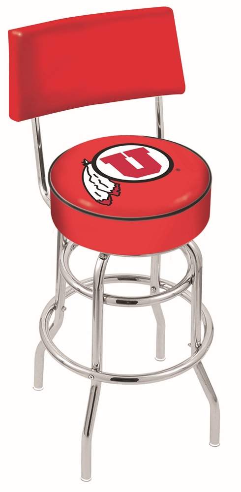 Utah Utes (L7C4) 25" Tall Logo Bar Stool by Holland Bar Stool Company (with Double Ring Swivel Chrome Base and Chai