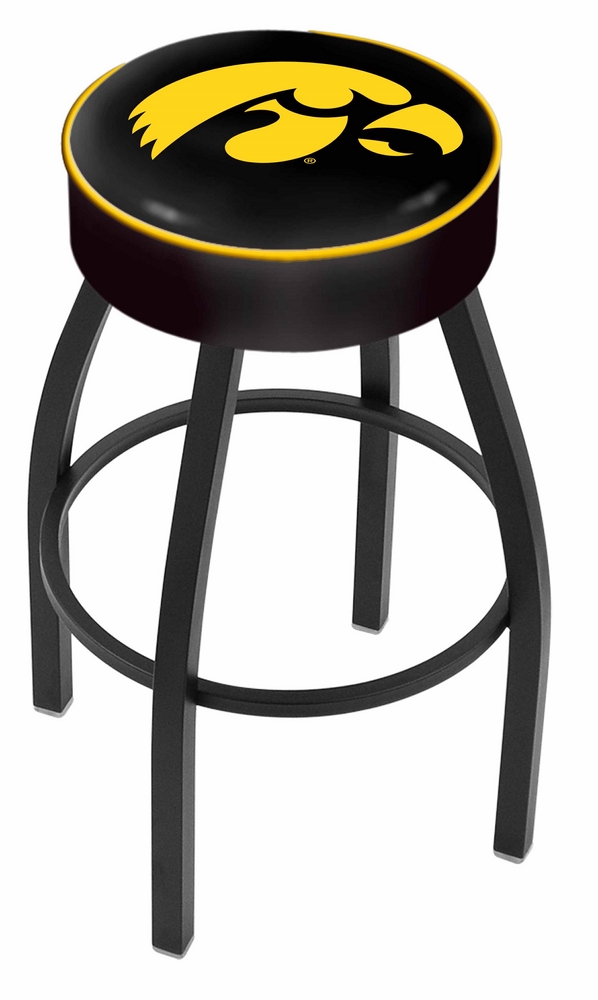 Iowa Hawkeyes (L8B1) 30" Tall Logo Bar Stool by Holland Bar Stool Company (with Single Ring Swivel Black Solid Weld