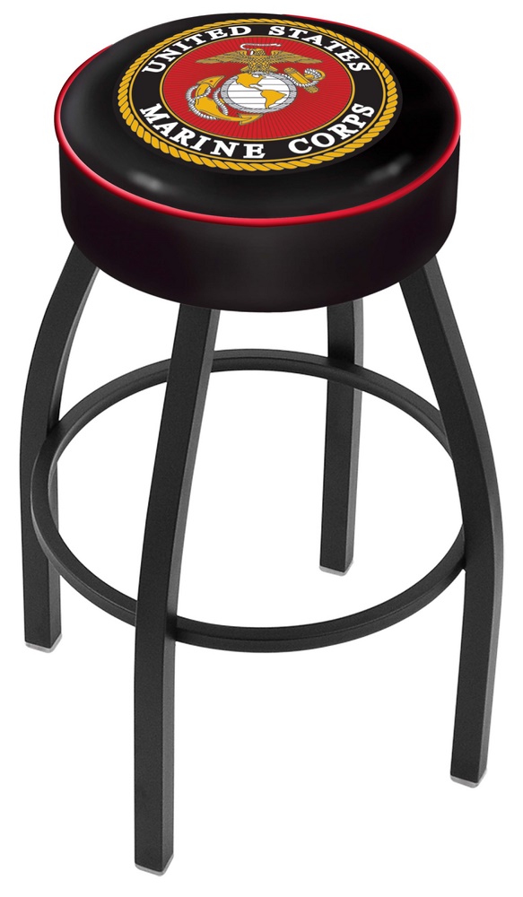 US Marines (L8B1) 30" Tall Logo Bar Stool by Holland Bar Stool Company (with Single Ring Swivel Black Solid Welded 