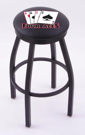 4 Aces (L8B2B) 25" Tall Logo Bar Stool by Holland Bar Stool Company (with Single Ring Swivel Black Solid Welded Bas