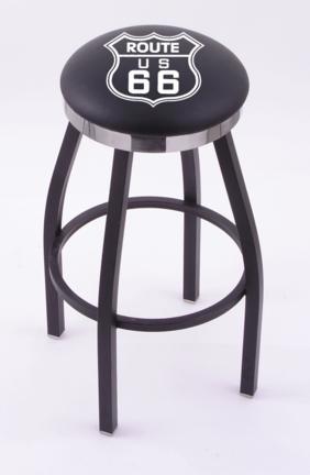 Route 66 (L8B2C) 30" Tall Logo Bar Stool by Holland Bar Stool Company (with Single Ring Swivel Black Solid Welded B