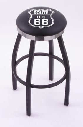 Route 66 (L8B2C) 25" Tall Logo Bar Stool by Holland Bar Stool Company (with Single Ring Swivel Black Solid Welded B