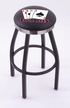 4 Aces (L8B2C) 30" Tall Logo Bar Stool by Holland Bar Stool Company (with Single Ring Swivel Black Solid Welded Bas