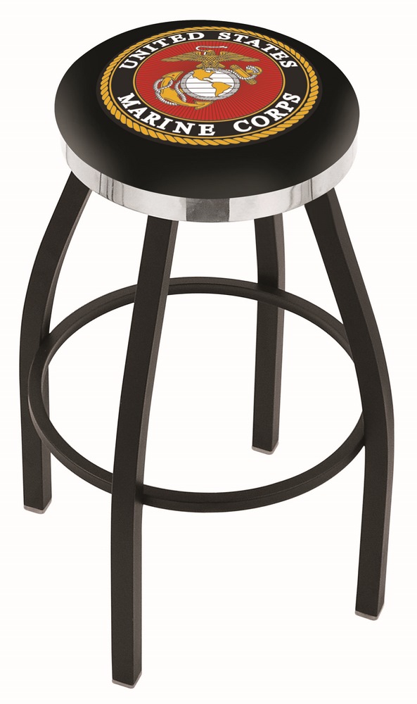 US Marines (L8B2C) 30" Tall Logo Bar Stool by Holland Bar Stool Company (with Single Ring Swivel Black Solid Welded