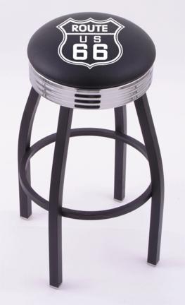 Route 66 (L8B3C) 30" Tall Logo Bar Stool by Holland Bar Stool Company (with Single Ring Swivel Black Solid Welded B