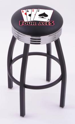 4 Aces (L8B3C) 25" Tall Logo Bar Stool by Holland Bar Stool Company (with Single Ring Swivel Black Solid Welded Bas