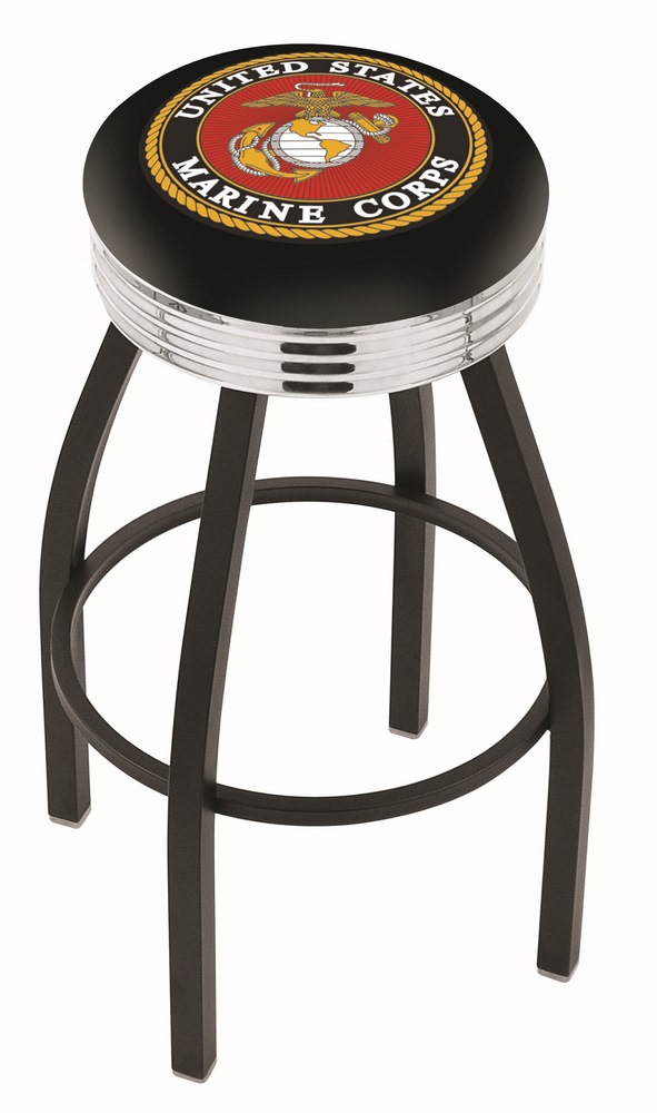 US Marines (L8B3C) 30" Tall Logo Bar Stool by Holland Bar Stool Company (with Single Ring Swivel Black Solid Welded