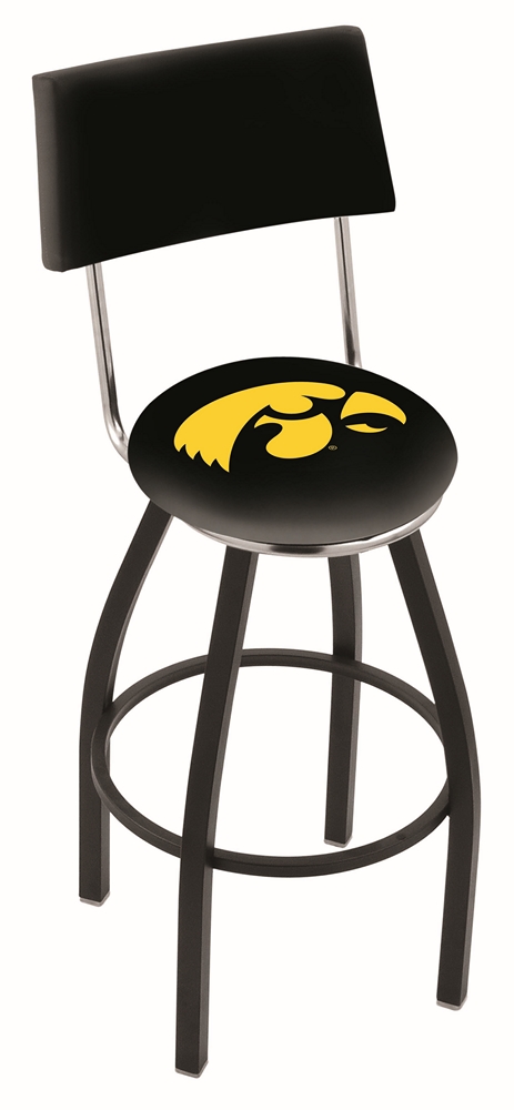 Iowa Hawkeyes (L8B4) 25" Tall Logo Bar Stool by Holland Bar Stool Company (with Single Ring Swivel Black Solid Weld