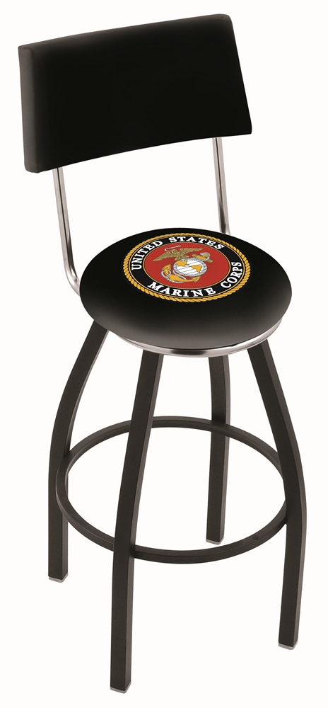 US Marines (L8B4) 25" Tall Logo Bar Stool by Holland Bar Stool Company (with Single Ring Swivel Black Solid Welded 