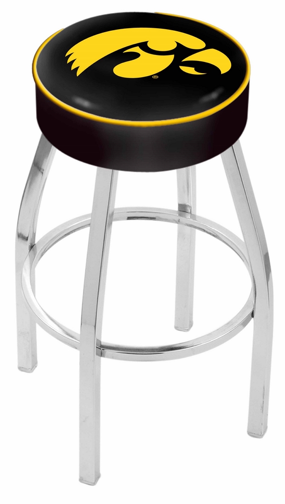 Iowa Hawkeyes (L8C1) 30" Tall Logo Bar Stool by Holland Bar Stool Company (with Single Ring Swivel Chrome Solid Wel